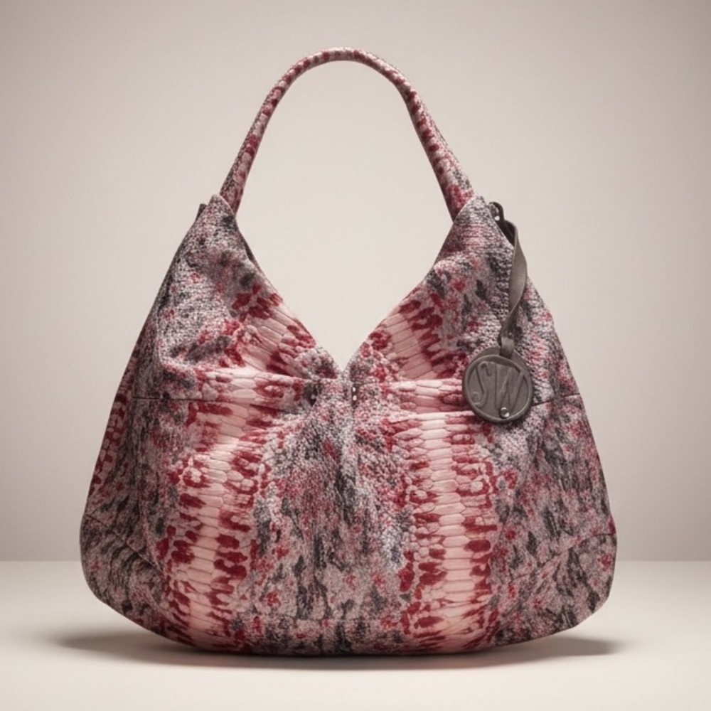 Stuart Weitzman VintageY2K Snake Embossed Leather Hobo Shoulder Bag Animal Print